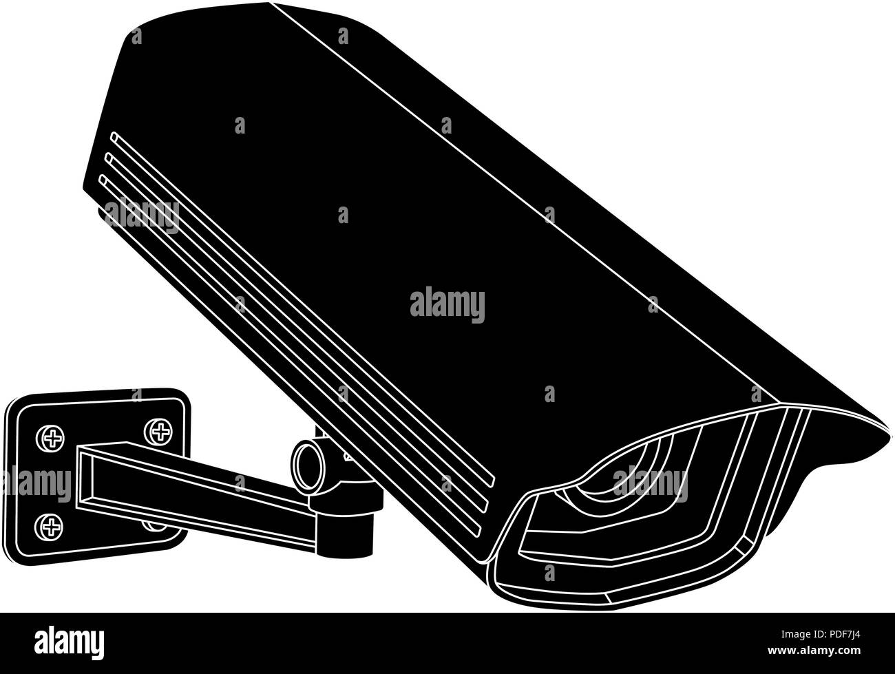 Caméra de sécurité CCTV. Contour noir Dimensions Illustration de Vecteur