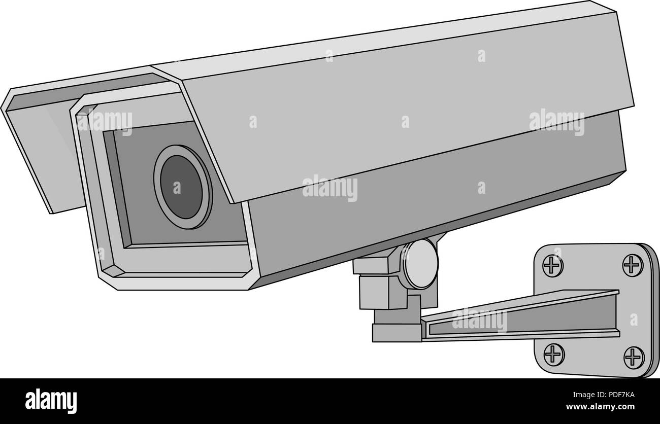 Caméra de sécurité de serveillance. Dessin plat gris Illustration de Vecteur