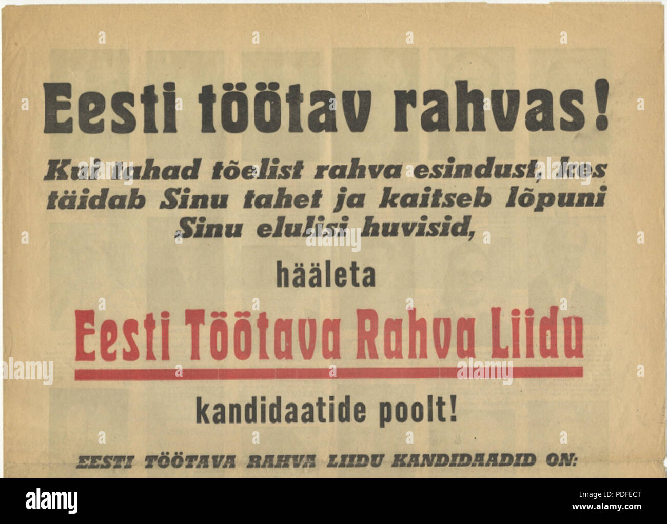 120 Töötava lendleht Eesti Rahva Lidu, 1940 Banque D'Images