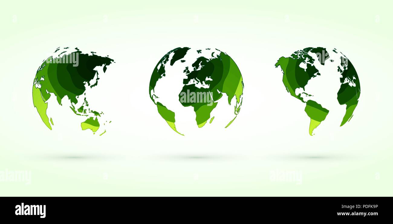 Cercle vert globes vector set monde planète terre Illustration de Vecteur