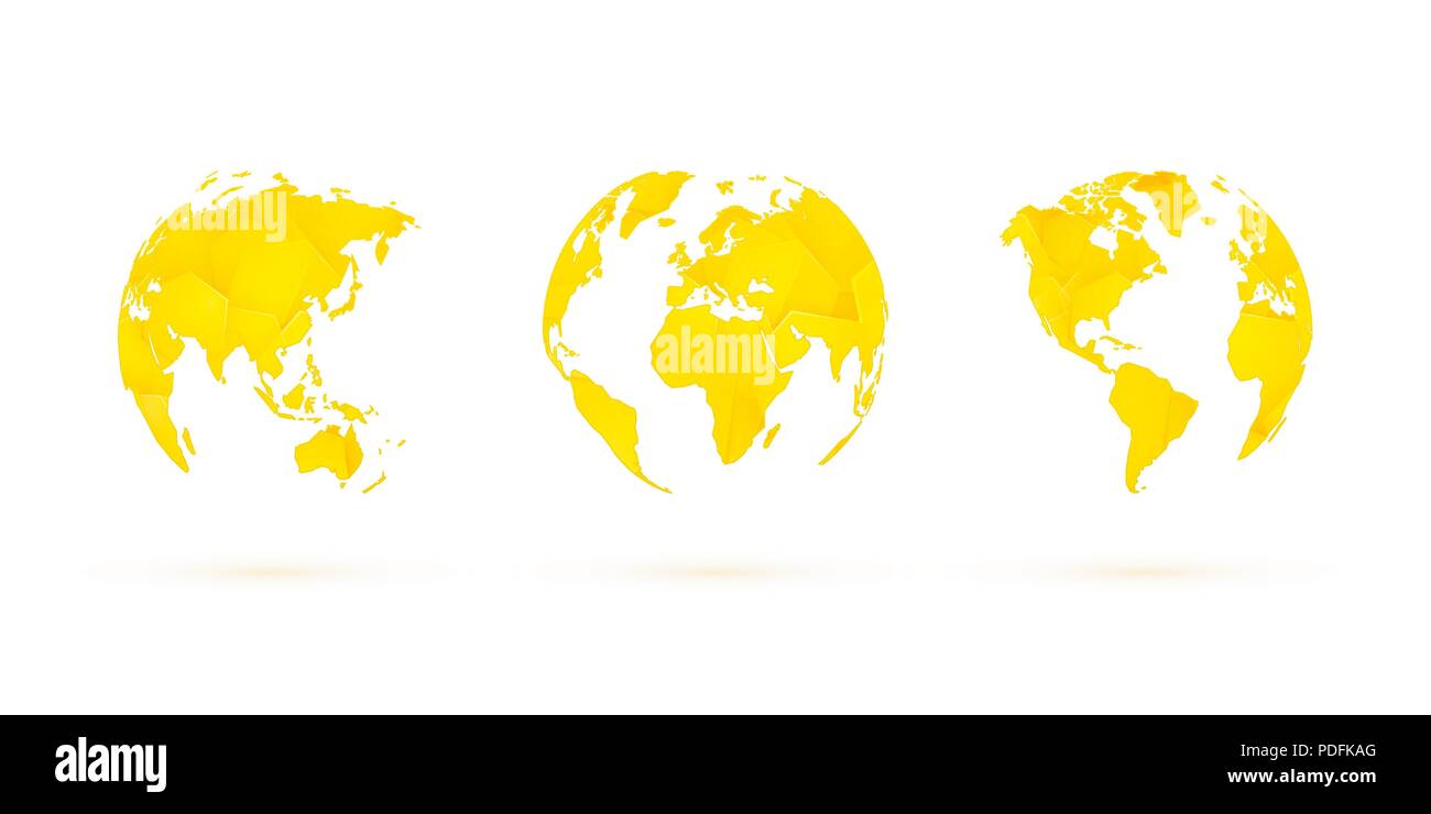 Globes géométrique jaune vector set monde planète terre Illustration de Vecteur