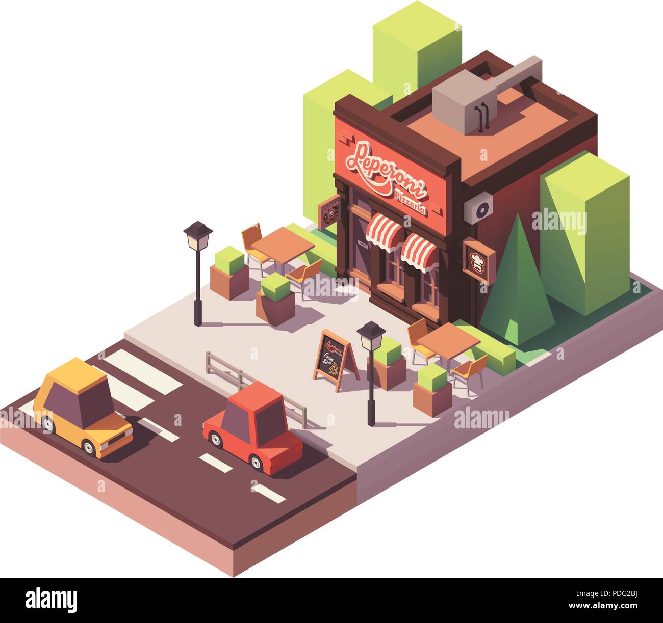 Vector Construction pizzeria isométrique Illustration de Vecteur