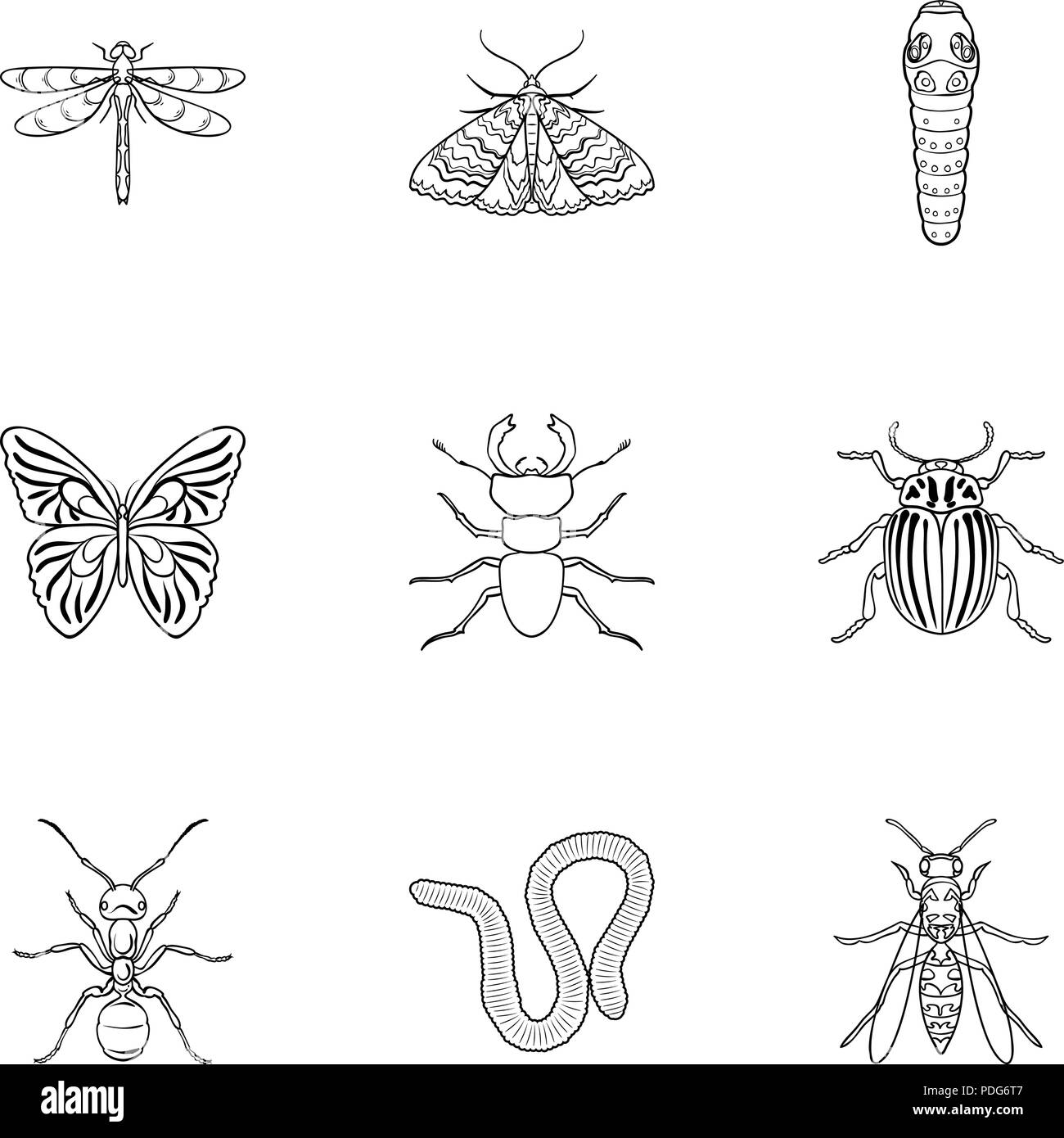 Ensemble d'insectes dans les grandes lignes les icônes du design ...