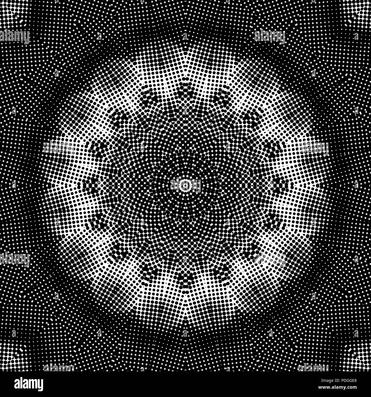 Demi-ton noir et blanc motif effet kaléidoscope comme arrière-plan de conception graphique, illustration Banque D'Images