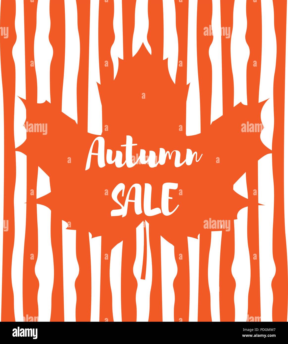 Image vectorielle. Lent sous la forme d'une feuille d'érable avec une image d'arrière-plan d'une ligne verticale. Vente d'automne d'inscription Illustration de Vecteur