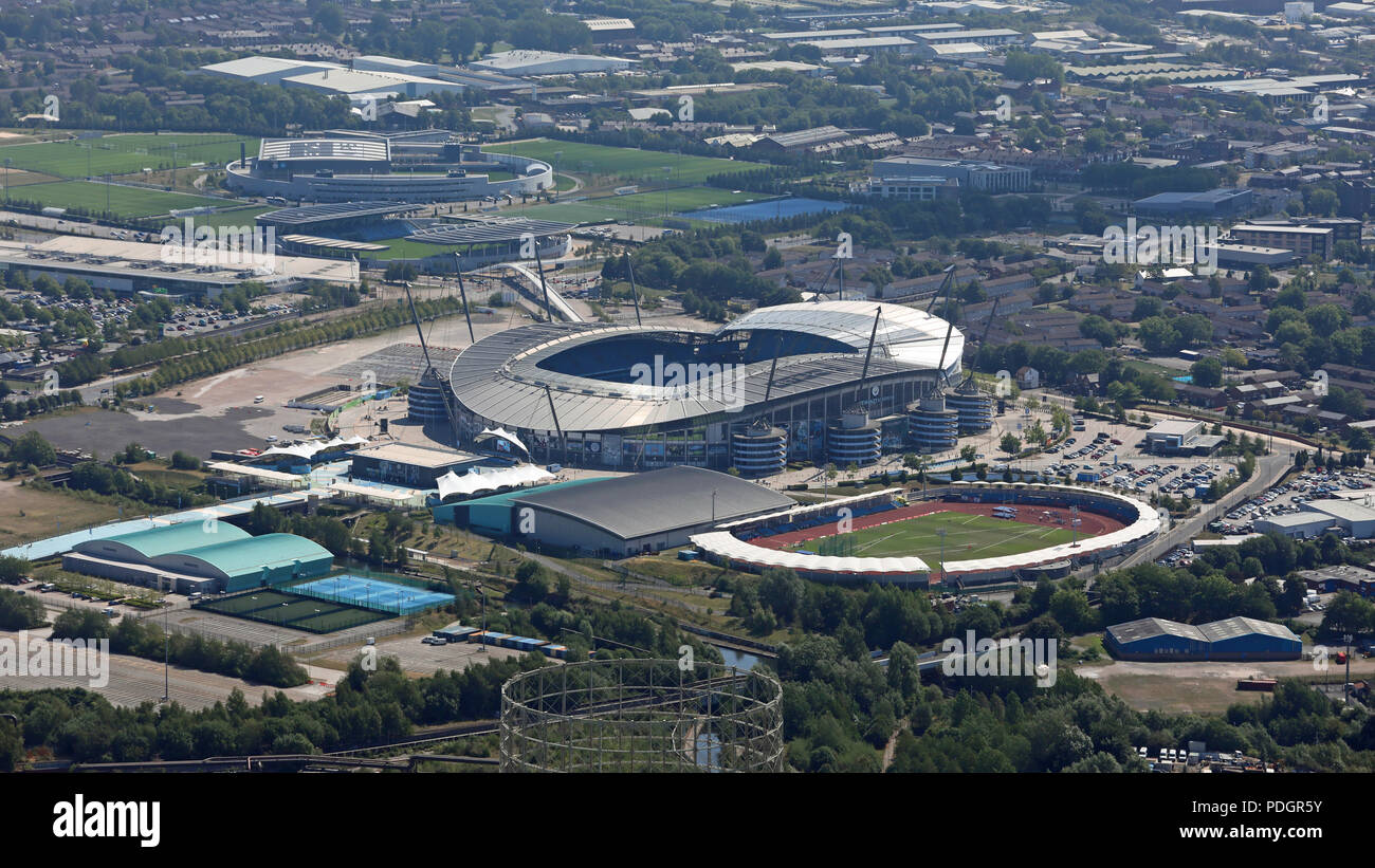 Vue aérienne de l'Etihad Stadium, Manchester & Campus Banque D'Images