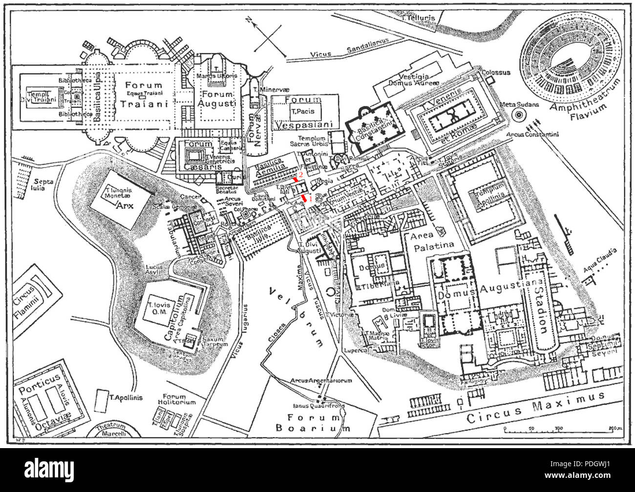 217 Carte du centre-ville de Rome durant l'Empire romain - grand Arc d'Auguste Banque D'Images