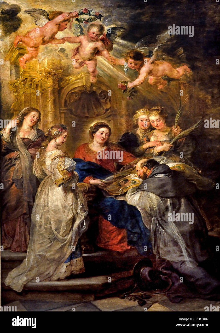 ILDEFONSO AUTEL : MARIA APPARAÎT À LA ST. ILDEFONSO (moyen), l'archange ALBRECHT VII. (À GAUCHE LES EXTENSIONS INTÉRIEURES) bzw. INFANTINE ISABELLA CLARA EUGENIA (droite), LES DEUX AILES INTERNES AVEC LEURS CLIENTS 1630/1632 gardien Peter Paul Rubens (1577-1640) Belgique belge flamande Banque D'Images