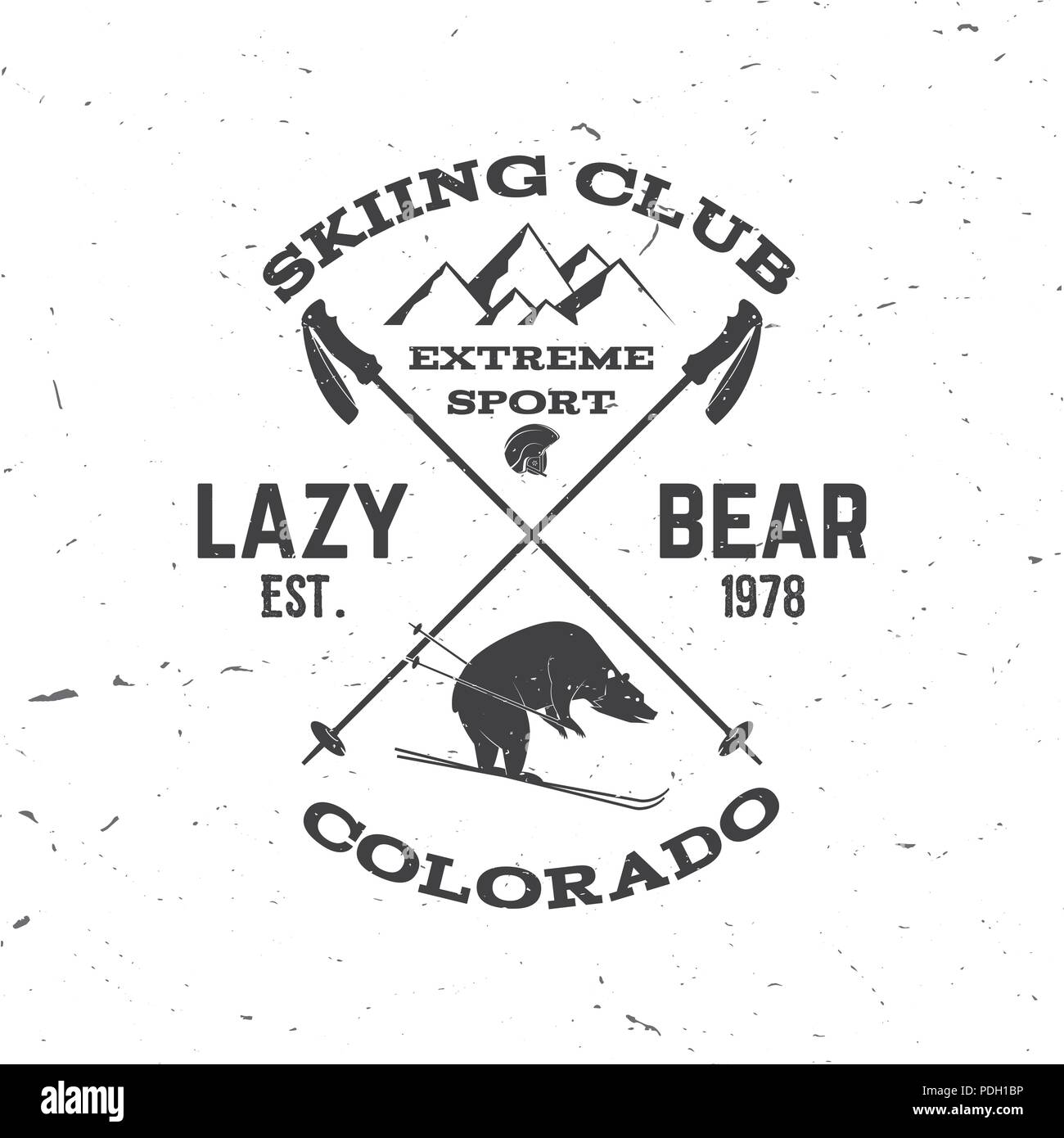 Ski Club concept. Ski Club vecteur retro badge. Concept pour chemise, imprimer, sceau ou cachet. Ours, montagne, casque. Typographie design- stock vector. Famil Illustration de Vecteur