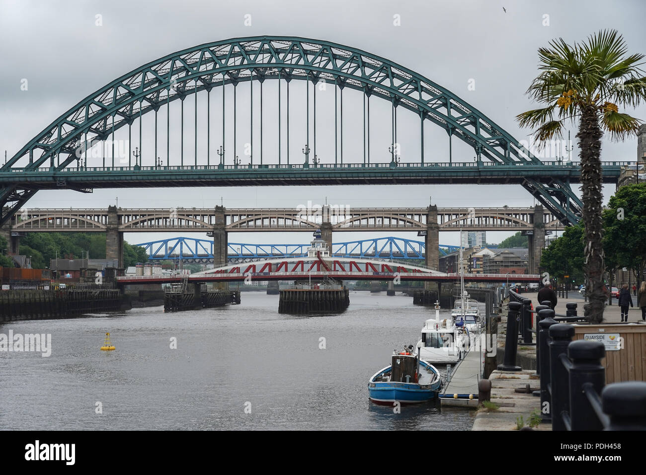 Une vue sur le Tyne Bridge et d'autres ponts sur la rivière Tyne dans la ville de Newcastle, Royaume-Uni. Date de la photo : le lundi 11 juin 2018. Photo : Roger Garfield Banque D'Images