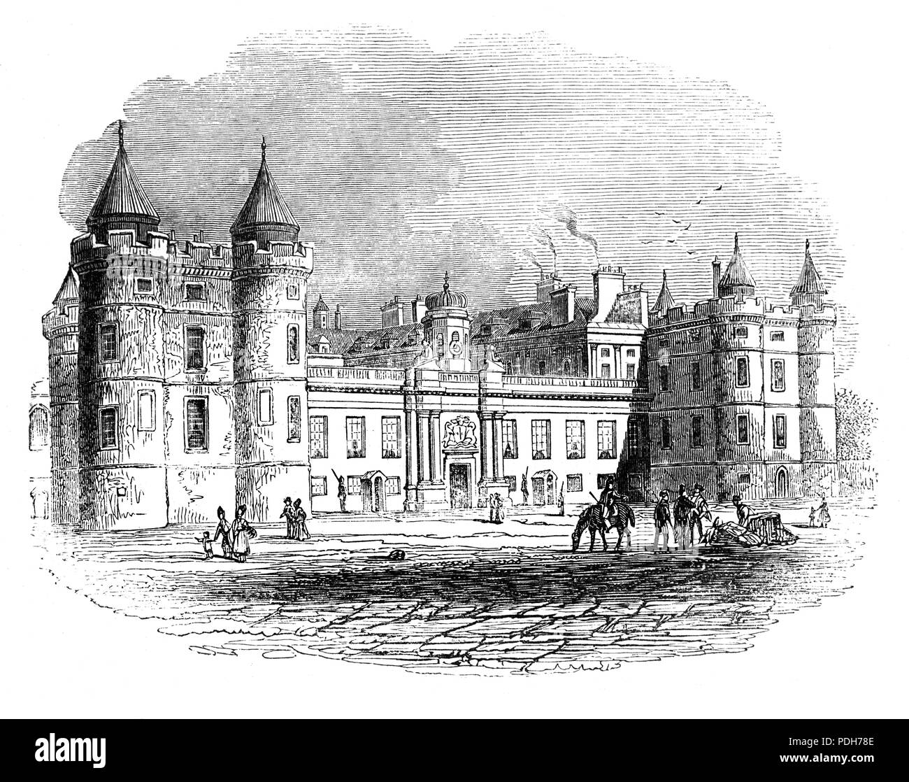 16e siècle, Holyrood Palace est la résidence officielle de la monarchie britannique en Ecosse. Situé au bas du Royal Mile d'Édimbourg, à l'extrémité opposée au château d'Édimbourg, du palais de Holyrood a servi comme résidence principale des Rois et Reines d'Écosse.Les appartements royaux dans la tour nord-ouest du palais étaient occupés par Marie, Reine des Écossais, à partir de son retour en Écosse en 1561 à son abdication forcée en 1567. C'était à Holyrood que elle a épousé lord Darnley, en 1565 et James Hepburn, 4e comte de Bothwell, en 1567. Banque D'Images