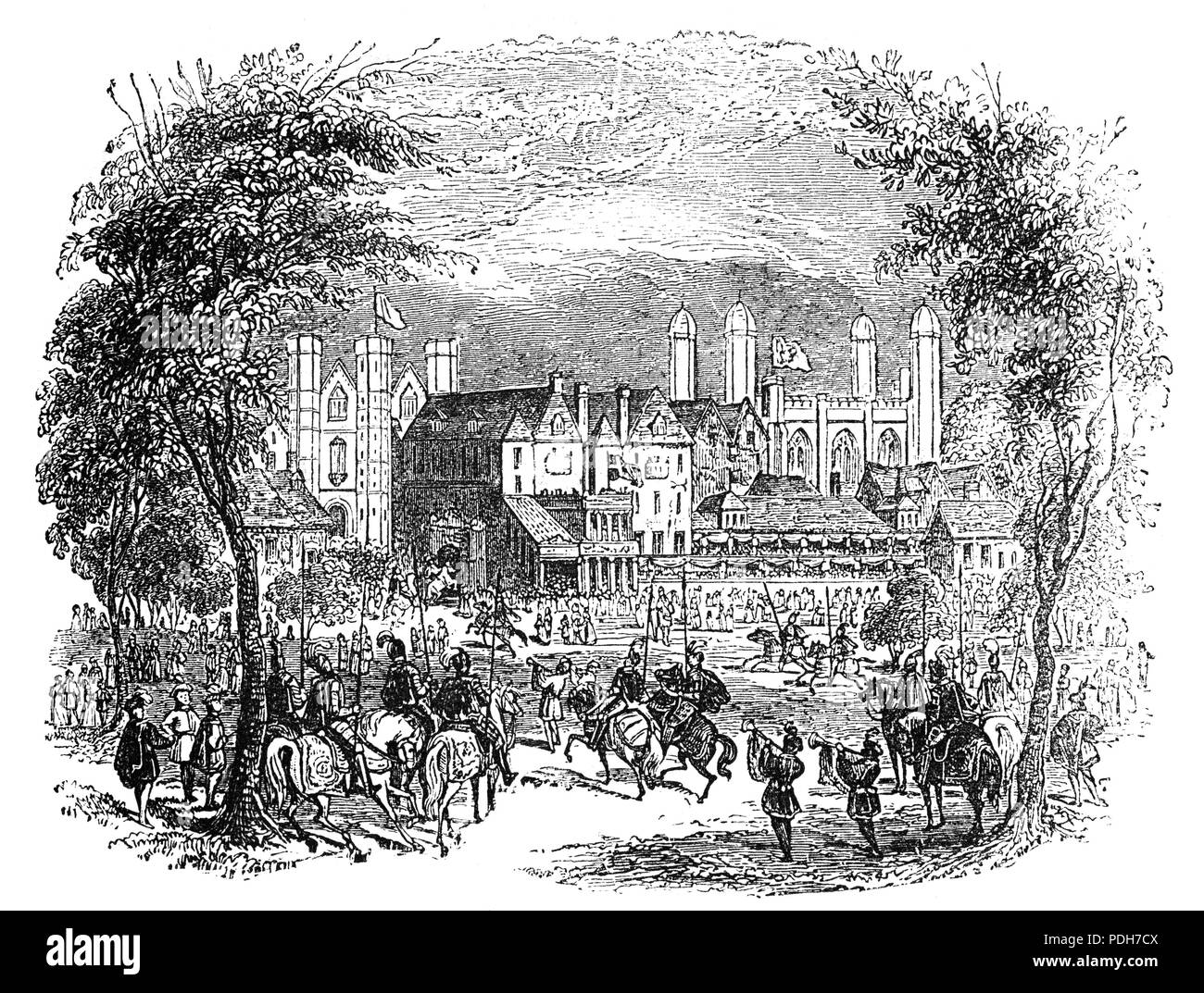 L'tiltyard (ou d'inclinaison ou tilt-cour de triage), une cour fermée pour jouter dans Horse Guards Parade à Londres construit par Henry VIII pour présenter des spectacles à côté du Palais de Whitehall. La chambre avait à Whitehall Tiltyard pour 10 à 12 000 spectateurs, logés dans des conditions qui vont de l'austère à l'opulent.' les jeunes aristocrates ambitieux a participé à la Journée de l'adhésion pour l'Elizabeth I en 1595 où "l'ensemble de la nature chevaleresque du tournoi avec ses connotations héroïques et combat simulé a été particulièrement attrayant." Banque D'Images