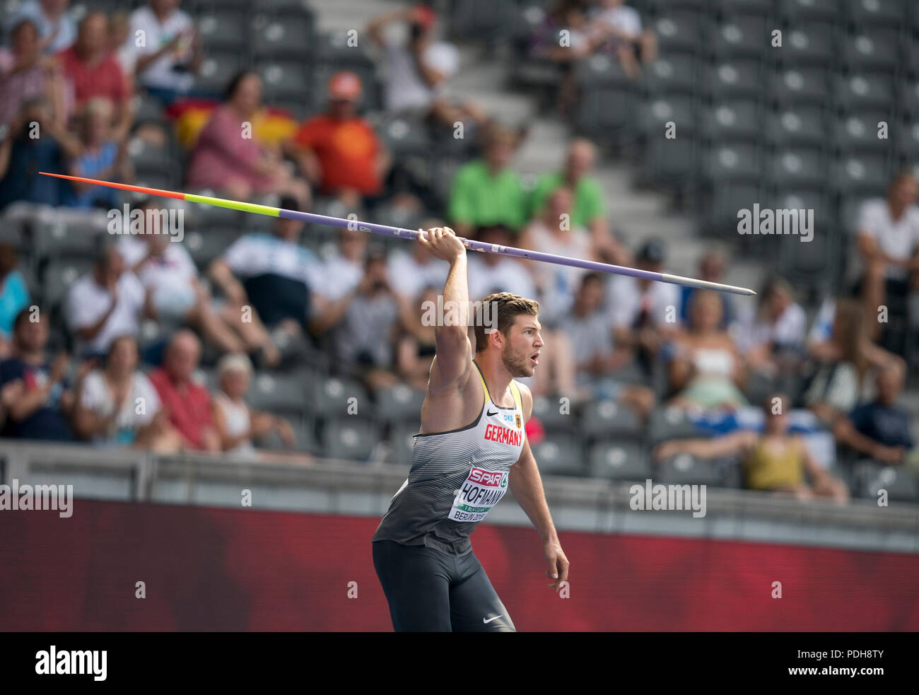 Berlin, Deutschland. Le 08 août, 2018. Andreas HOFMANN, l'Allemagne, l'action. Javelot de qualification des hommes, le 08.08.2018 Championnats d'Europe d'athlétisme 2018 à Berlin/Allemagne à partir de 06.08. - 12.08.2018. Utilisation dans le monde entier | Credit : dpa/Alamy Live News Banque D'Images