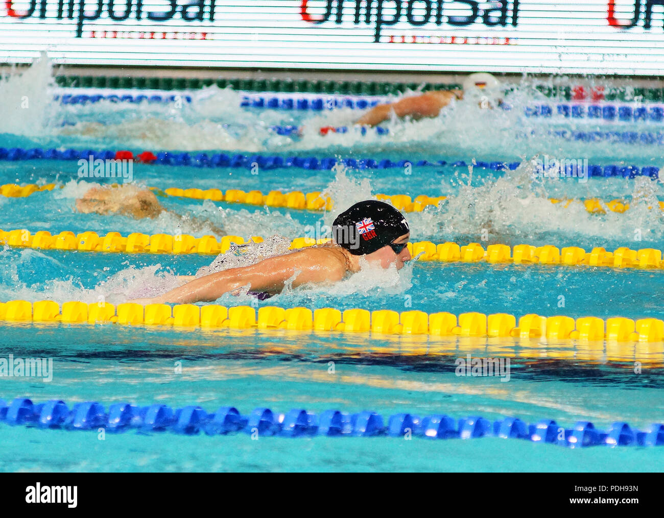 Glasgow, Royaume-Uni : 9 août 2018 - GBR 4x100m relais quatre nages, l'équipe de womans obtient la médaille de bronze sur les championnats européens 2018 après bataille héroïque. Credit : Pawel Pietraszewski / Alamy Live News Banque D'Images