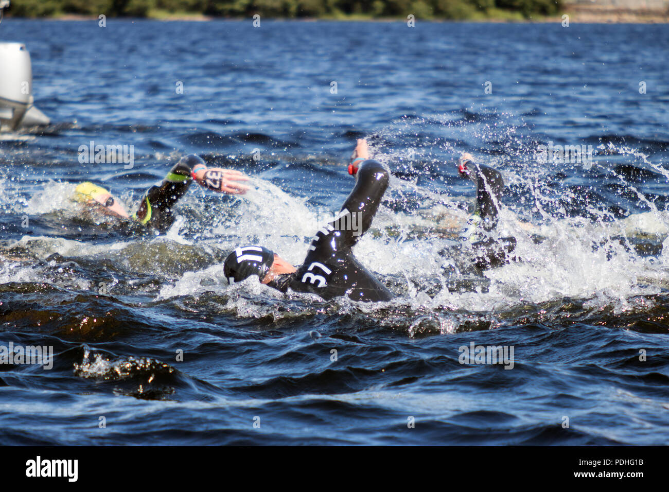 Le Loch Lomond, au Royaume-Uni. 9 août 2018. Le Loch Lomond, Ecosse, Royaume-Uni. 9 Août, 2018. Concurrents chez les hommes de 10-km de course finale, durant la journée 8 de la Glasgow 2018 Championnats d'Europe, au parc national du Loch Lomond et des Trossachs. Credit : Iain McGuinness/Alamy Live News Banque D'Images