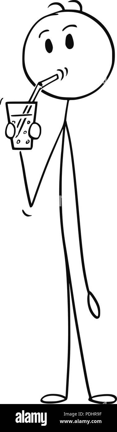 Caricature de l'homme de boire des boissons gazeuses ou d'eau ou de la limonade avec de la paille Illustration de Vecteur