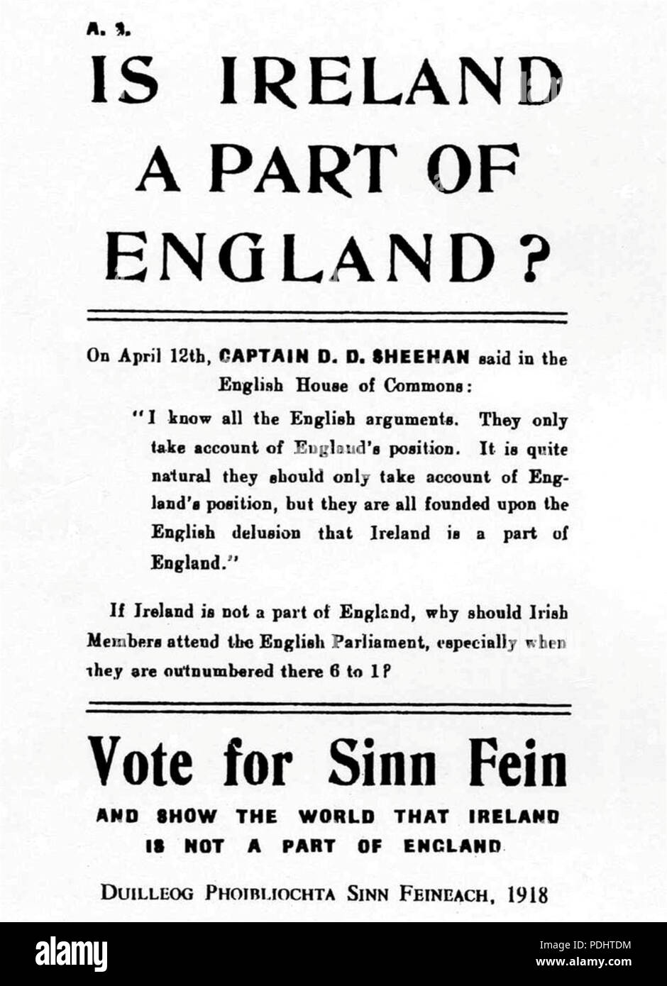 296 Le Sinn Féin Affiche électorale - 1918 Banque D'Images