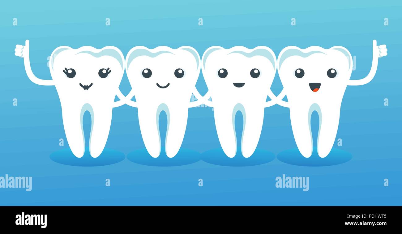 Personnages Funny cute les dents. La dentisterie pédiatrique, soins oraux Illustration de Vecteur
