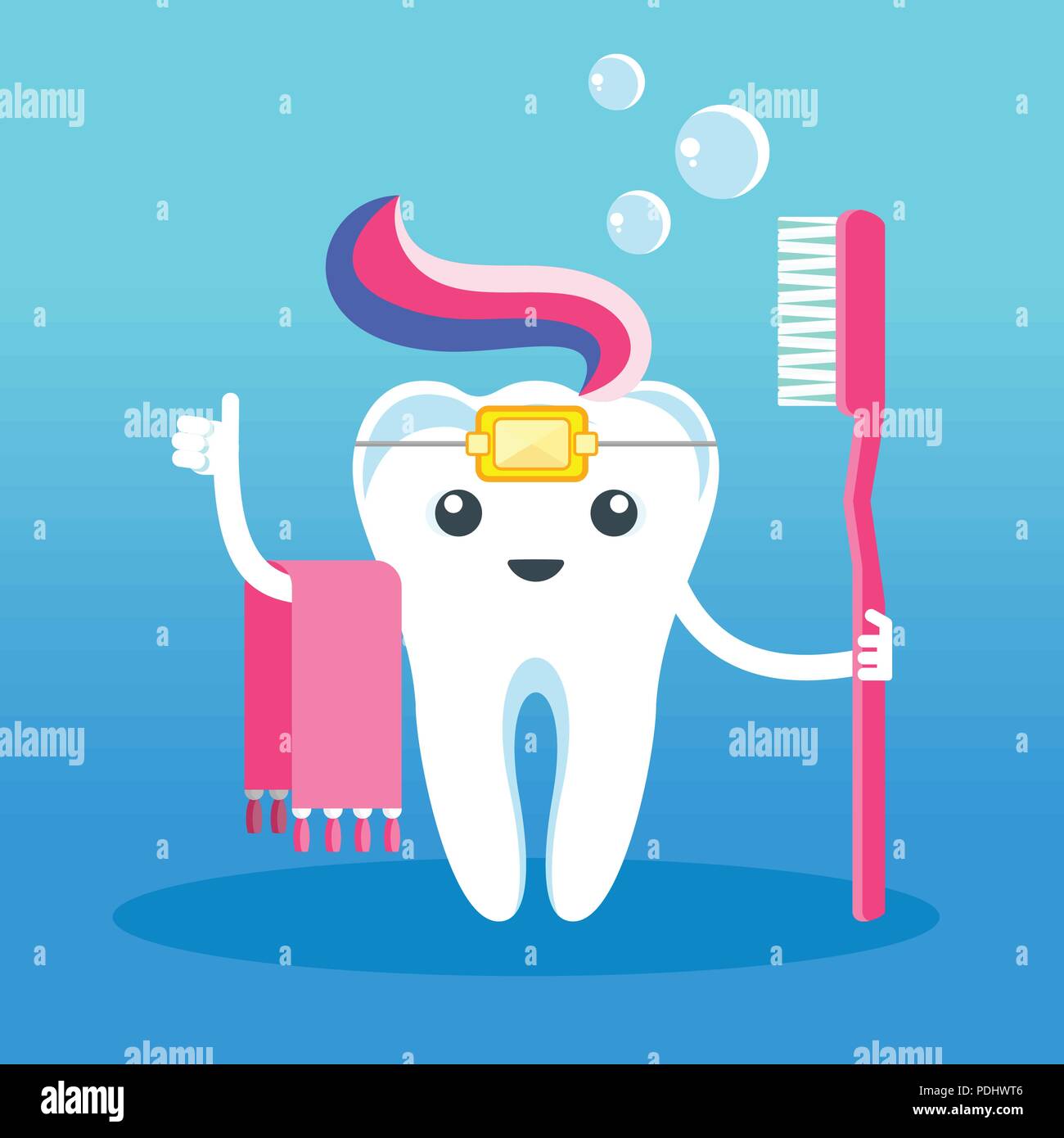 Personnages Funny cute dent en accolades avec du dentifrice et brosse à dents Illustration de Vecteur