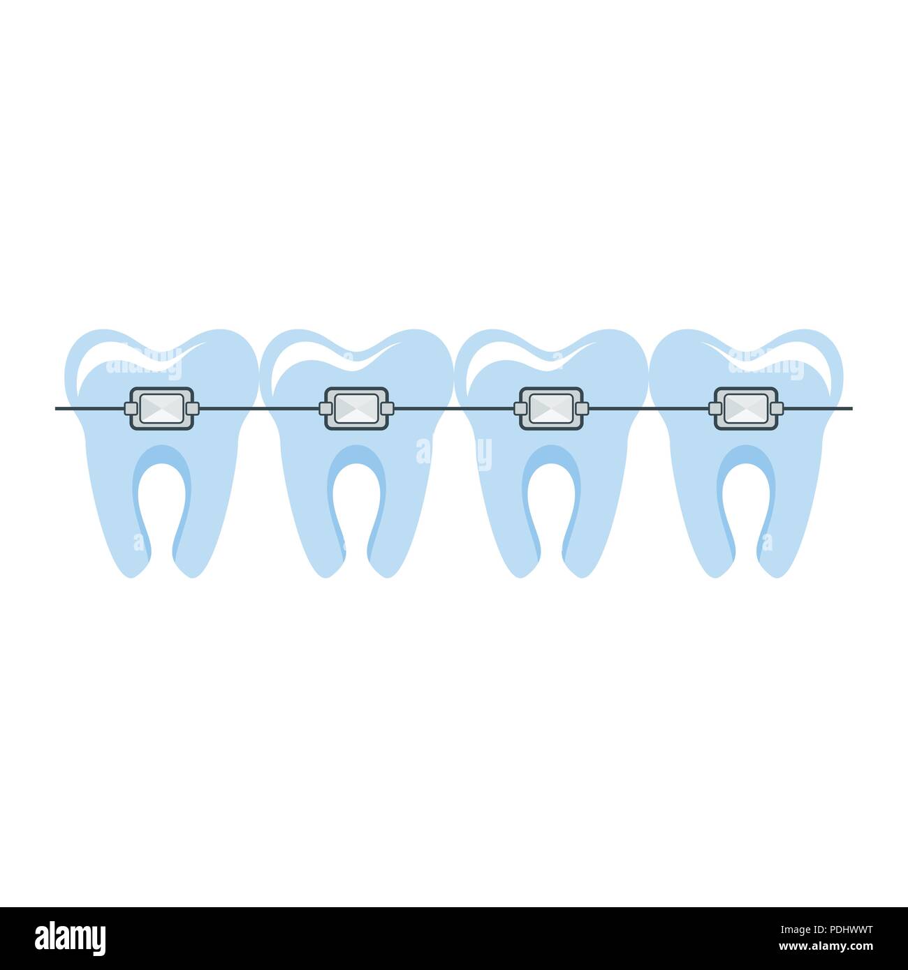 Santé des dents bien entretenus entre accolades. La dentisterie et soins oraux Illustration de Vecteur