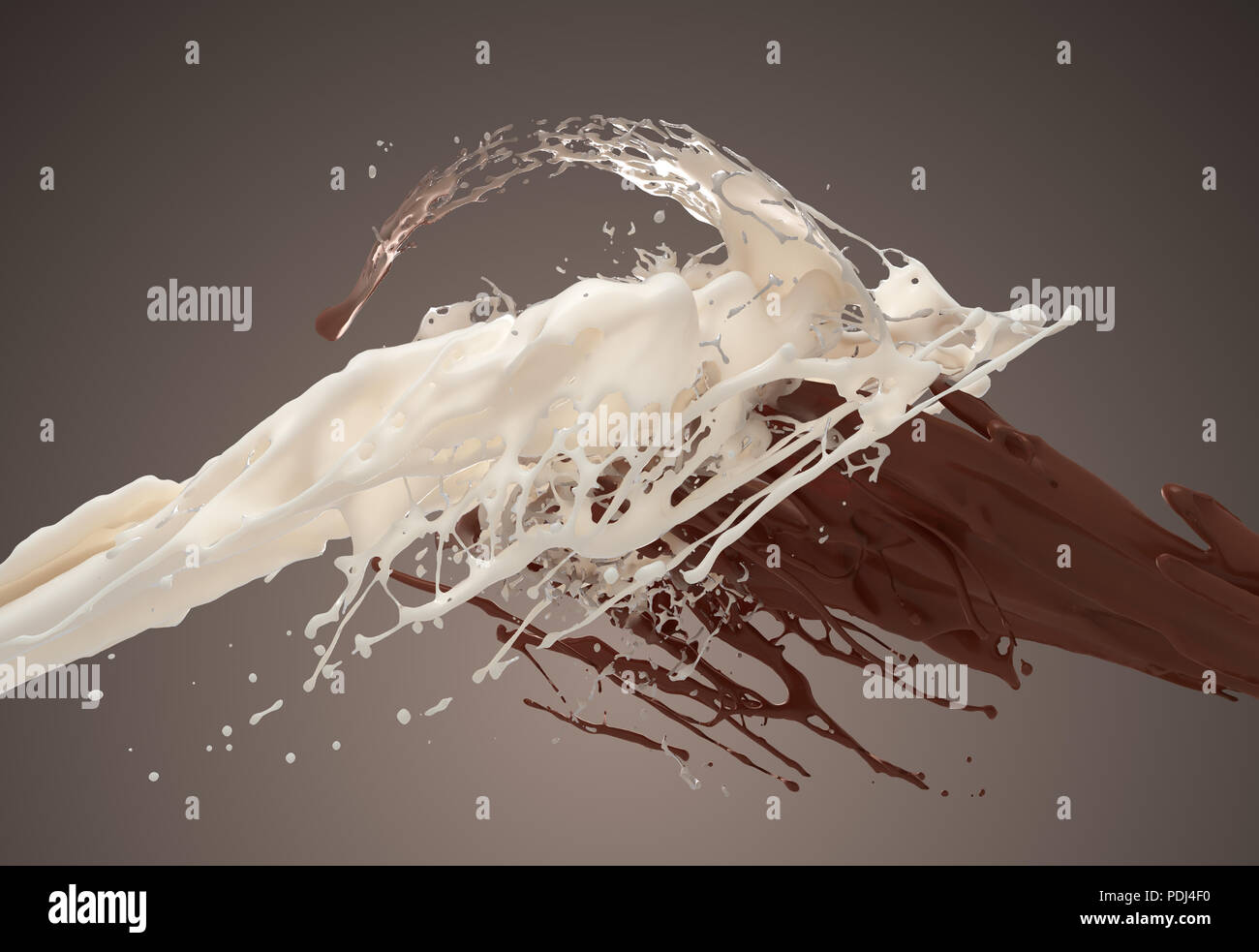 Le lait et le chocolat blanc aux éclaboussures. 3D Illustration. Banque D'Images