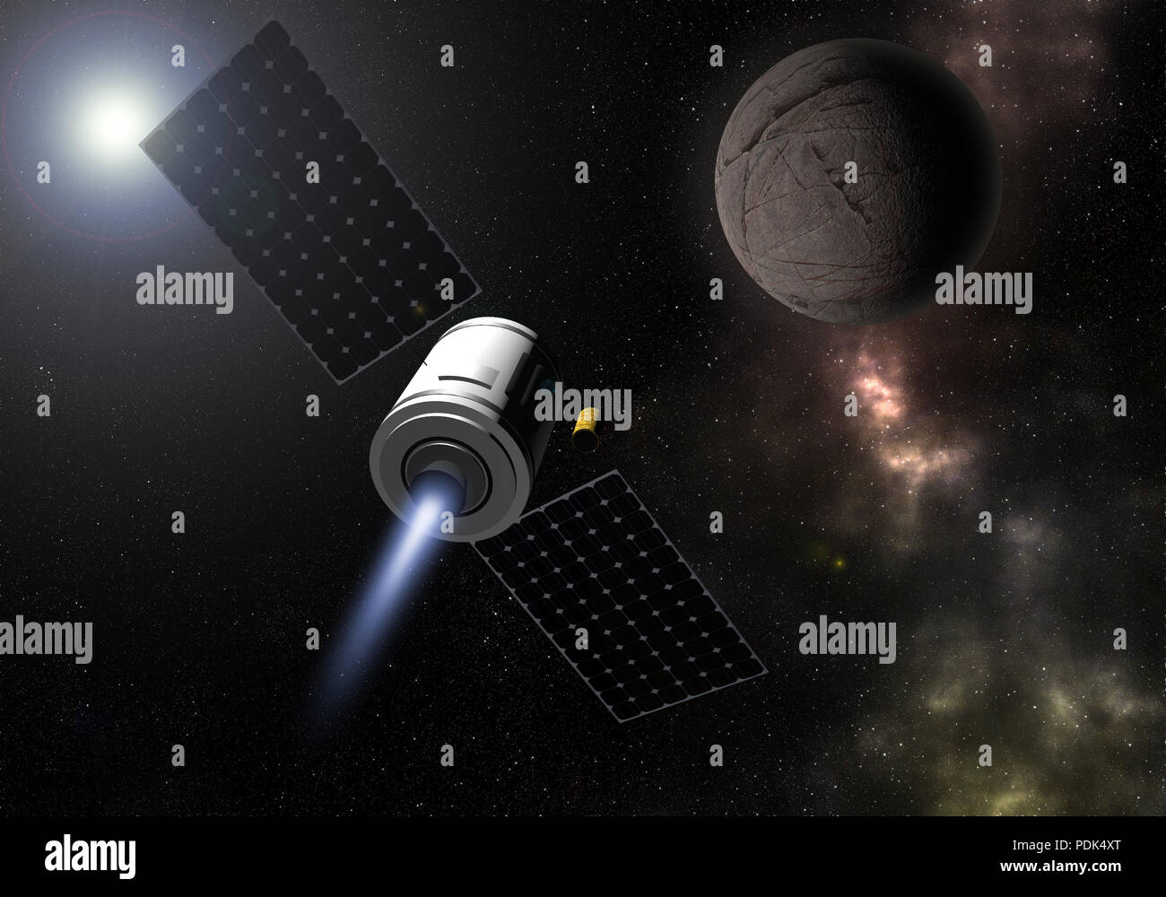 Voler des engins spatiaux de la planète inconnue. L'exploration de l'espace. 3D Illustration. Banque D'Images