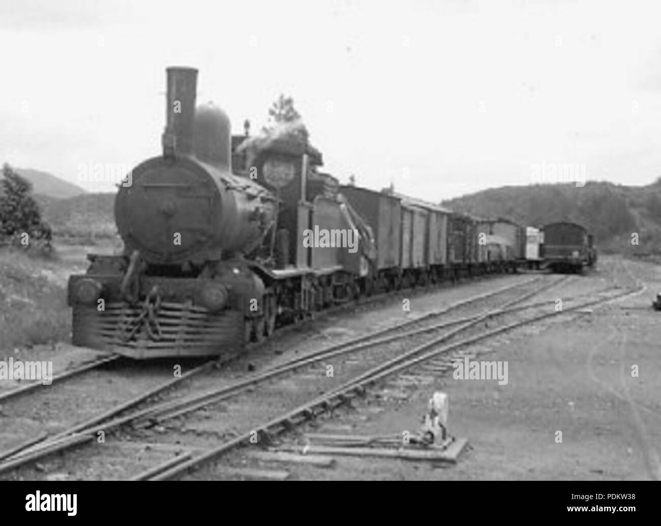 29 C11 locomotive vapeur avec train de marchandises à Zeehan, 1949, Collection Tasmanie ARHS Banque D'Images