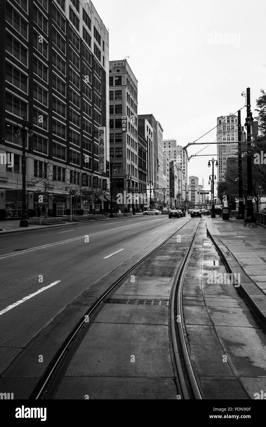 Woodward Avenue au centre-ville de Detroit, Michigan Banque D'Images