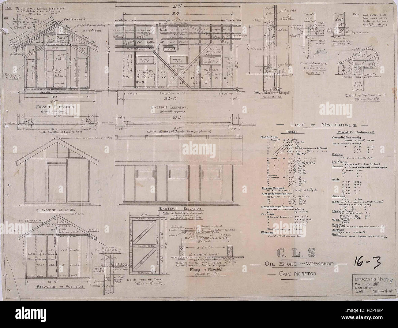 35 Commonwealth Lighthouse Service - Magasin d'huile et de l'atelier - Cape Moreton, 1930 Banque D'Images