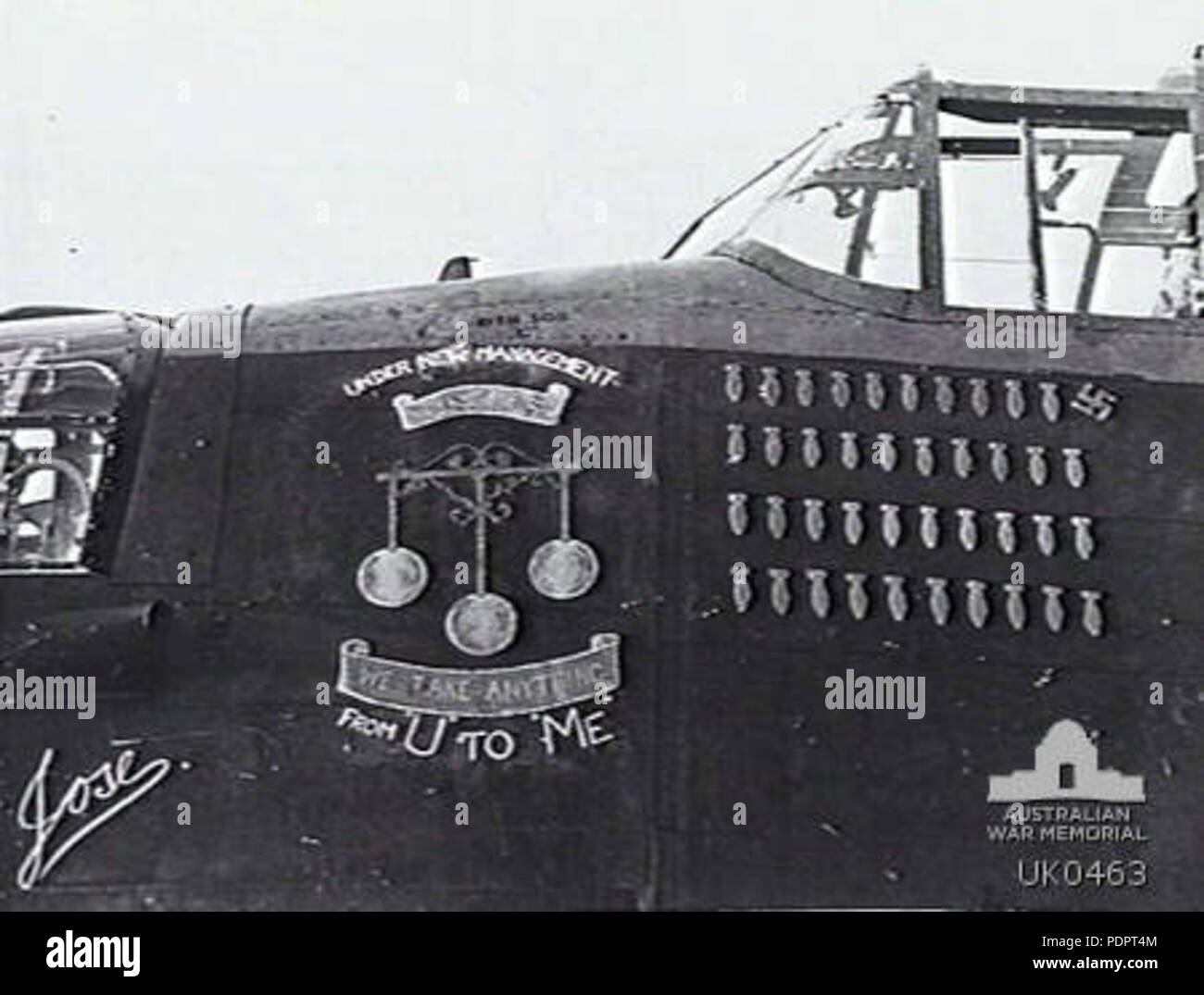 7 467 Squadron RAAF Lancaster nose art AWM UK0463 Banque D'Images