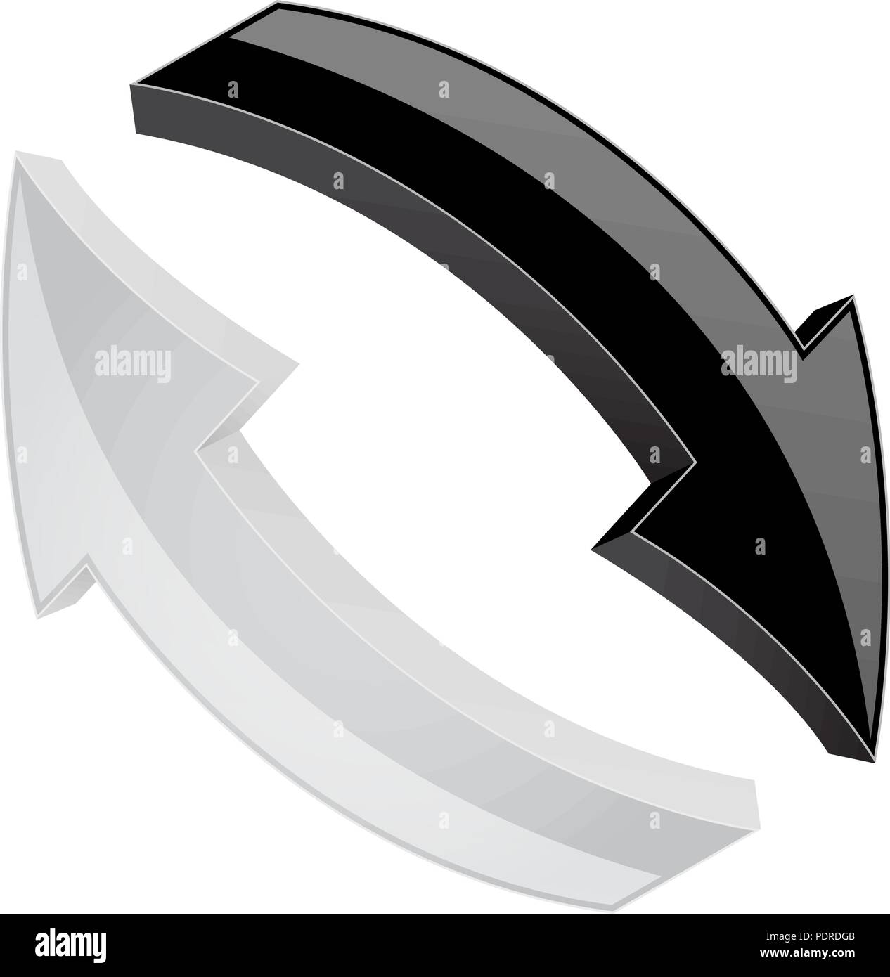 Flèches de régénération en noir et blanc. Brillant 3d signes en mouvement circulaire Illustration de Vecteur