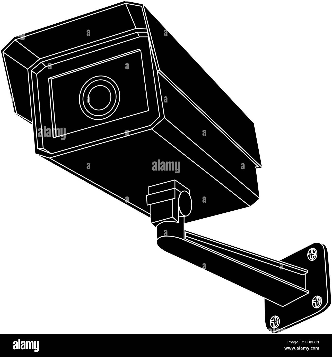Caméra de sécurité CCTV. Contour noir Dimensions Illustration de Vecteur