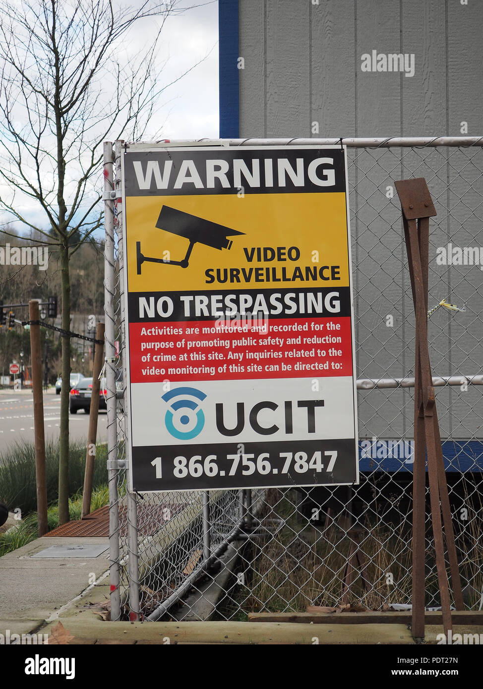 Signez « vidéosurveillance ». Pas de transfert à Bothell, WA, États-Unis; février 2018 Banque D'Images