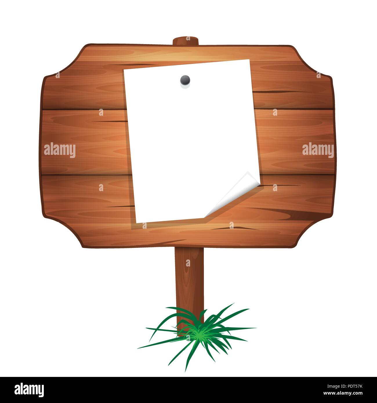 Plaque en bois avec une feuille de papier sur un clou. Cartoon Vector illustration Illustration de Vecteur