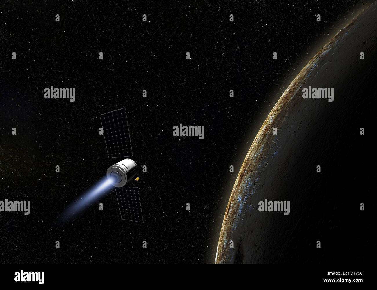 Voler des engins spatiaux de la planète inconnue. L'exploration de l'espace. 3D Illustration. Banque D'Images