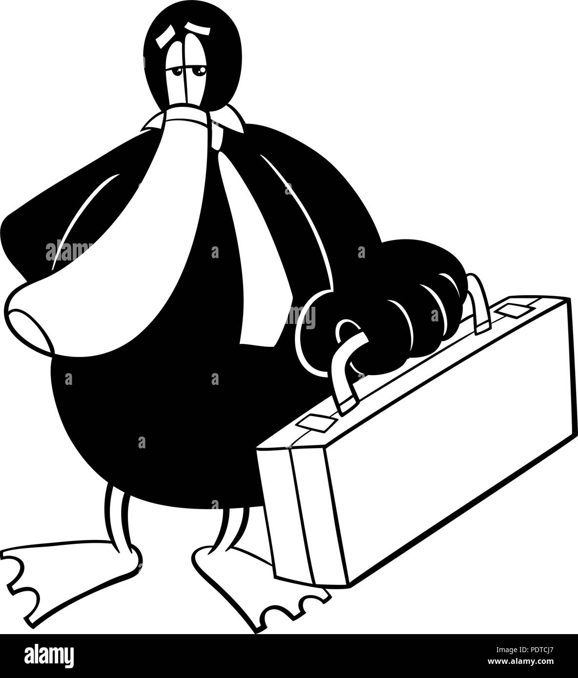 Illustration Cartoon noir et blanc de canard Businessman Personnage Animal Coloring Book Illustration de Vecteur