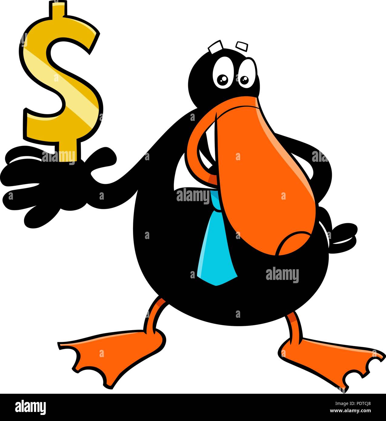 Cartoon Illustration de l'homme Duck personnage animal avec Dollar Sign Illustration de Vecteur