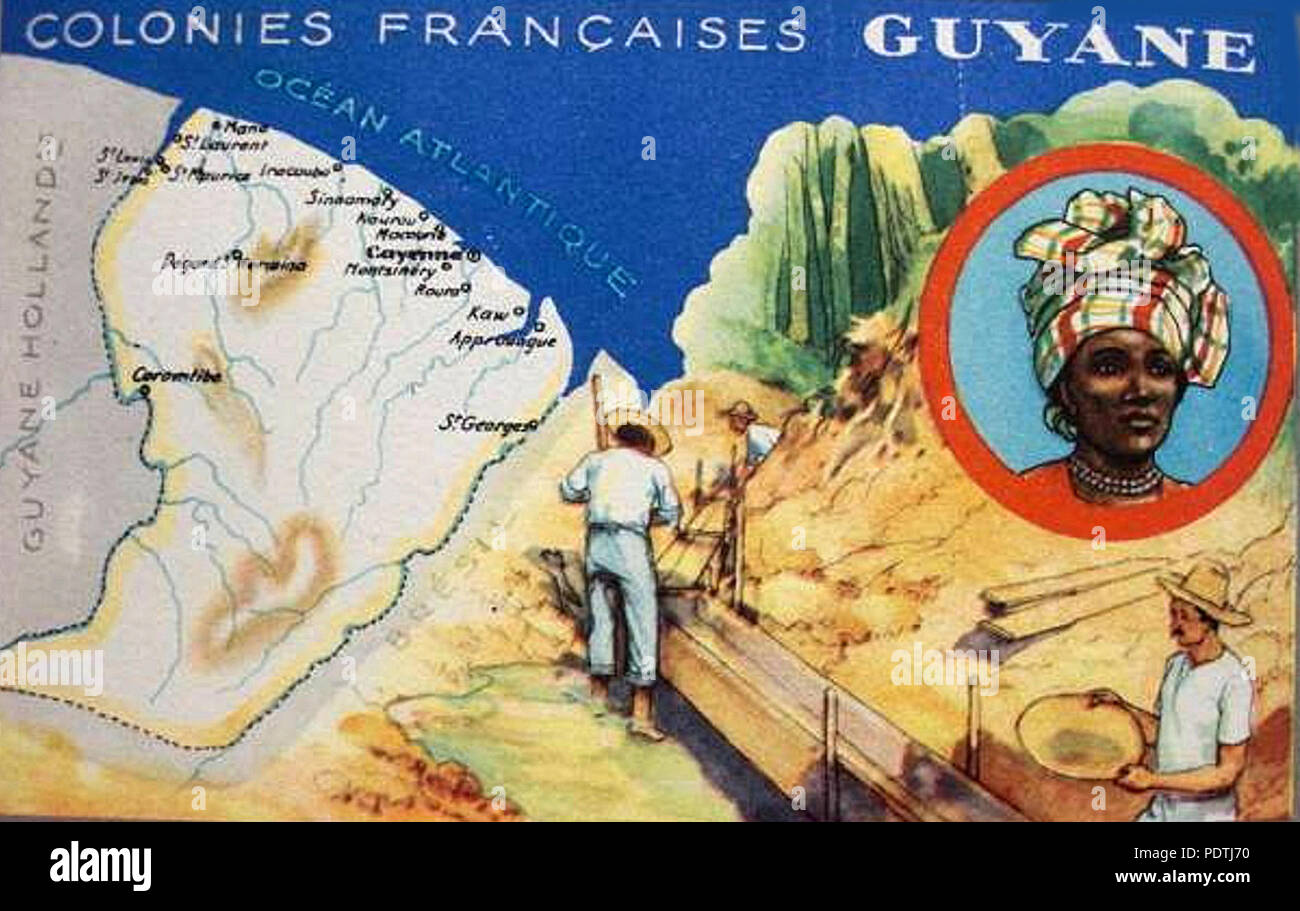 95 Carte publictaire à la gloire des mines d'or du Maroni Banque D'Images