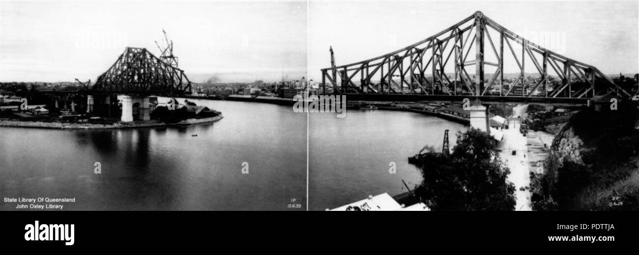 206 1 111776 StateLibQld Story Bridge incomplète, Brisbane, 1935 Banque D'Images