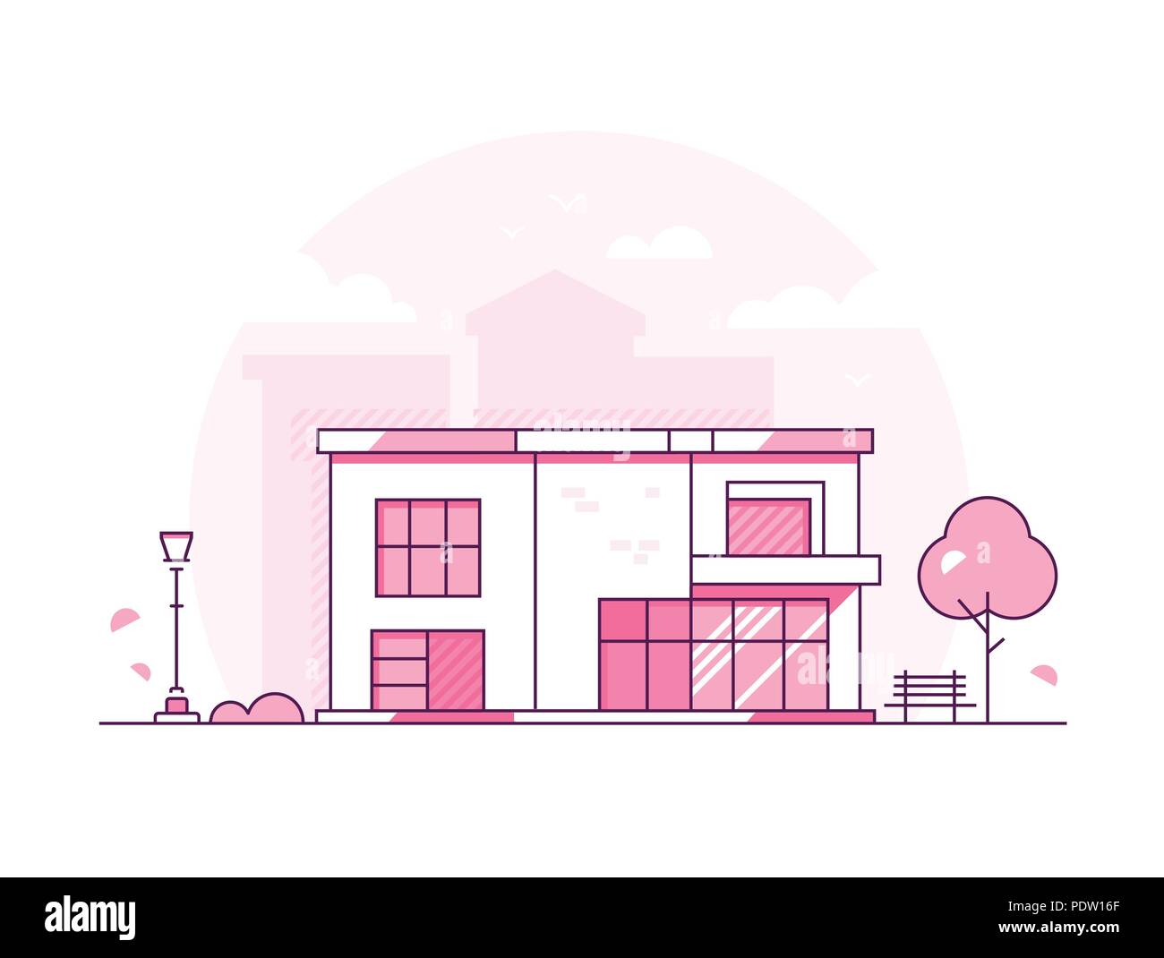 Très joli cottage - ligne fine moderne style design vector illustration Illustration de Vecteur