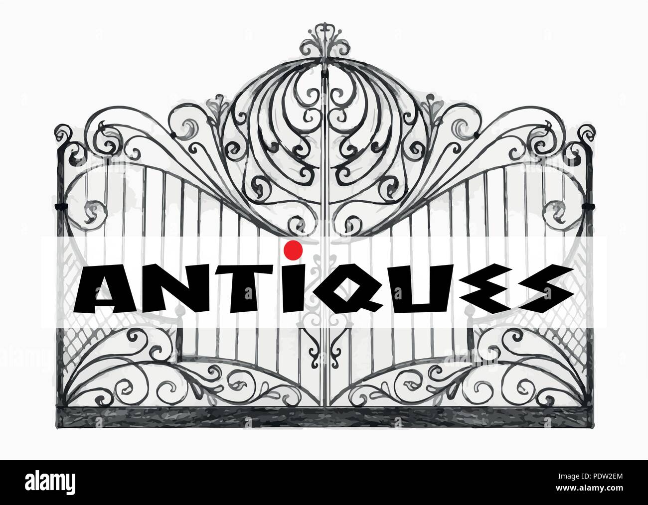 Un logo pour entreprises à propos d'antiquités, avec une écriture en lettres grecques sur une vieille porte de fer - Vector Illustration de Vecteur