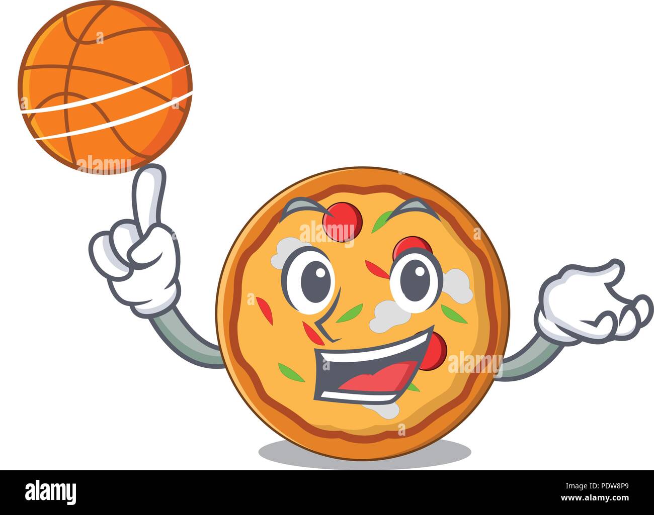 Basket-ball avec caractère style cartoon pizza Illustration de Vecteur