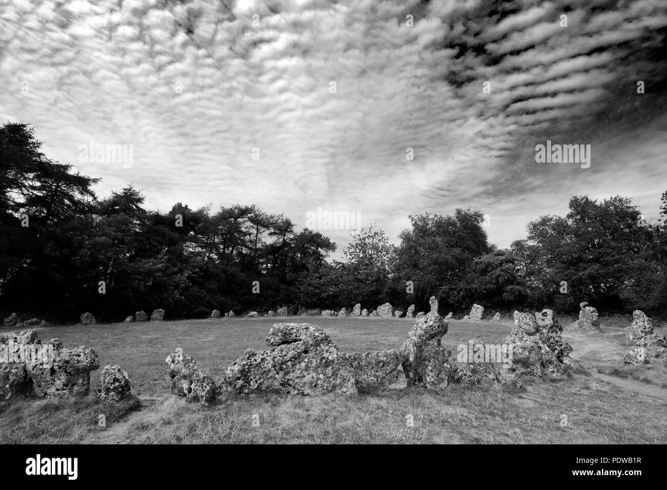Les rois des hommes, le cercle de pierres de Rollright Stones, près de Chipping Norton, Oxfordshire, Angleterre. Banque D'Images