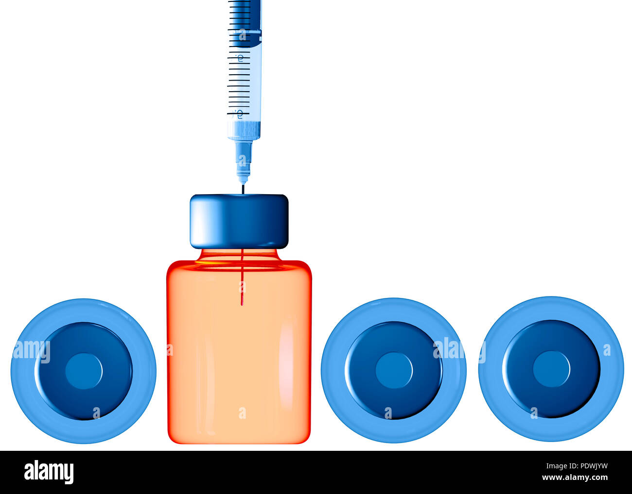 Campagne de protection, vaccin, la santé. Maladies et traitements. Le rendu 3d. Seringue et la solution dans la bouteille. L'immunité contre les maladies Banque D'Images