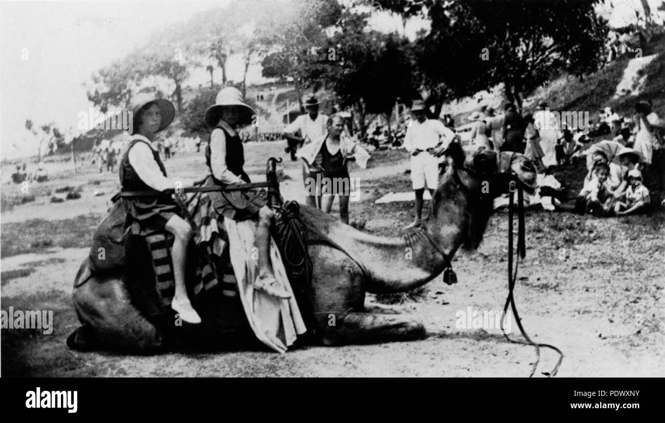 225 143983 StateLibQld 1 promenades en chameau sur la plage de Shorncliffe, ca.1935 Banque D'Images