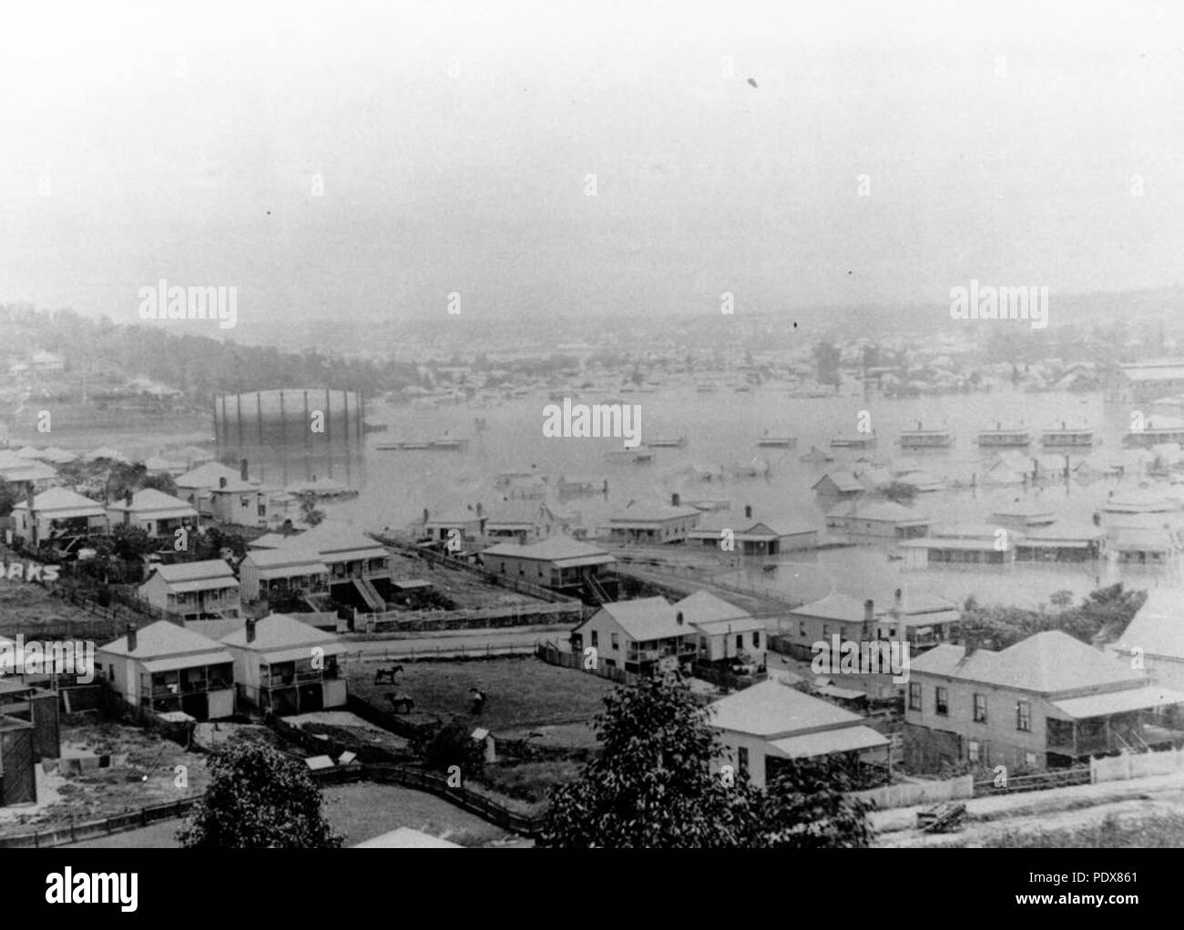 268 152472 StateLibQld view de Fortitude Valley au cours de l'inondation de Brisbane 1893 Banque D'Images