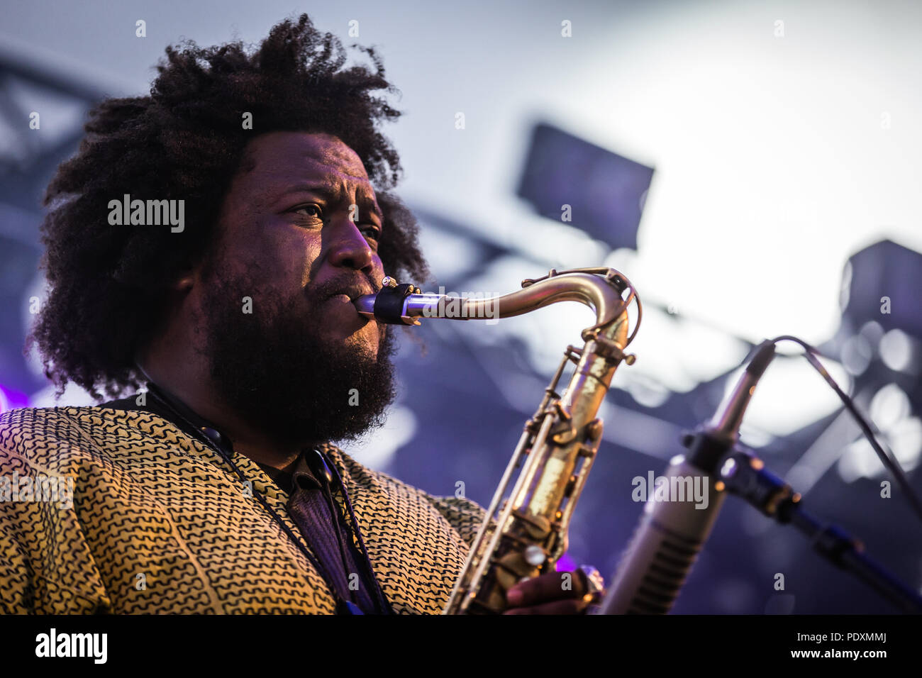 Danemark, copenhague - 10 août, 2018. Le saxophoniste américain, compositeur et musicien de jazz Kamasi Washington effectue un concert live au cours de la Danish Music Festival 2018 festival Haven à Copenhague. (Photo crédit : Gonzales Photo - Thomas Rasmussen). Gonzales : Crédit Photo/Alamy Live News Banque D'Images