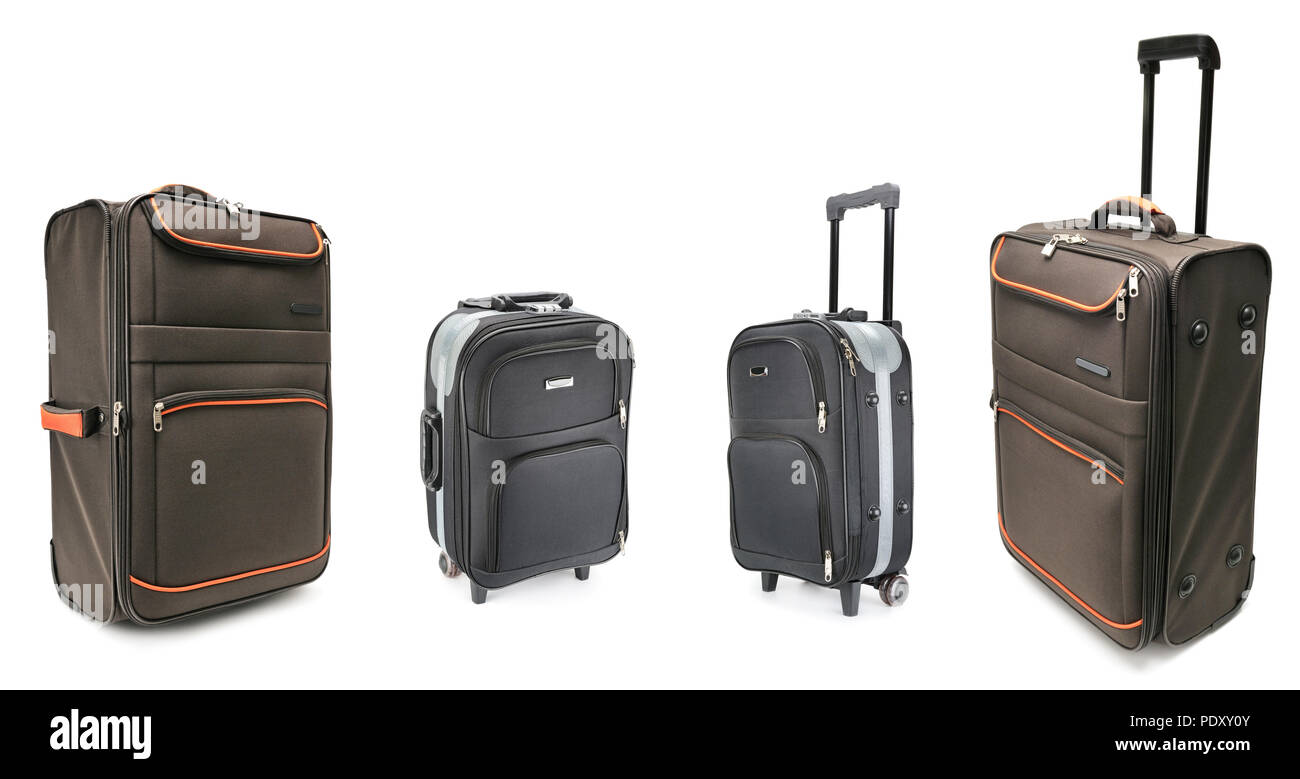 Ensemble de grandes valises voyage d'isolé sur fond blanc. Banque D'Images