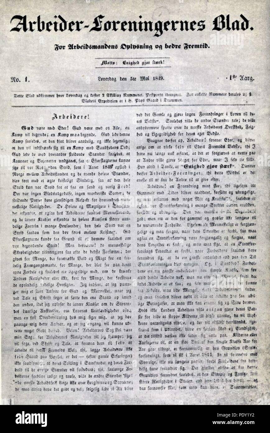 Arbeider-Foreningernes Blads første nummer 1849. Banque D'Images