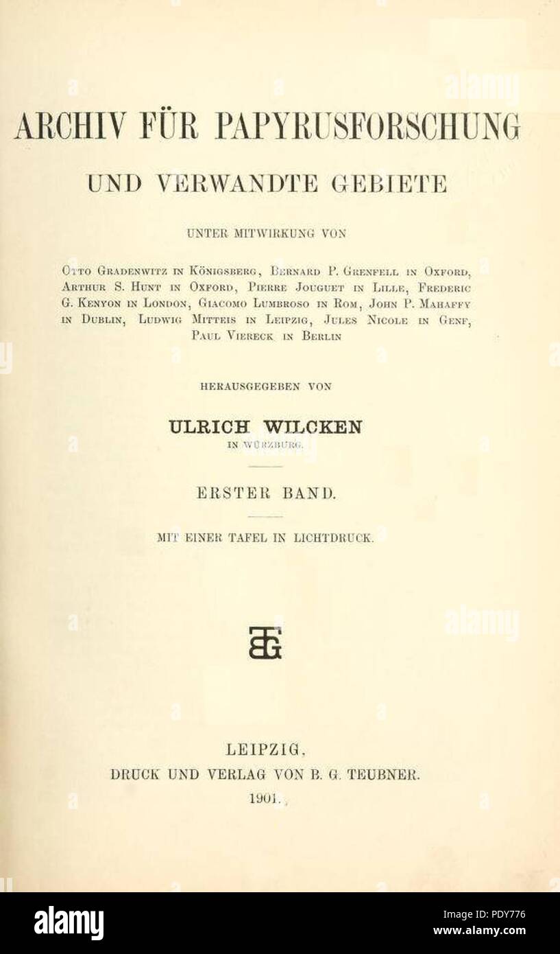 Archiv für Papyrusforschung und verwandte Gebiete 1901 Titel. Banque D'Images